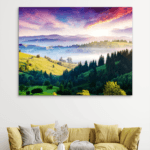 Planinski pejzaž Šume Brda Planine Zalazak Sunca Slike na metalu Poster na aluminijumu