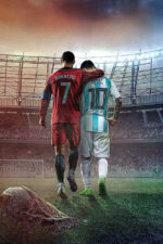 Lionel Messi x Cristiano Ronaldo Fudbal Teren Slike na metalu Poster na aluminijumu
