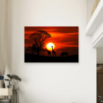 Žirafe i Nosorog Zalazak Sunca Slike na metalu Poster na aluminijumu