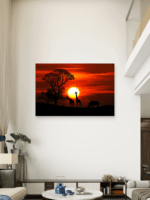 Žirafe i Nosorog Zalazak Sunca Slike na metalu Poster na aluminijumu